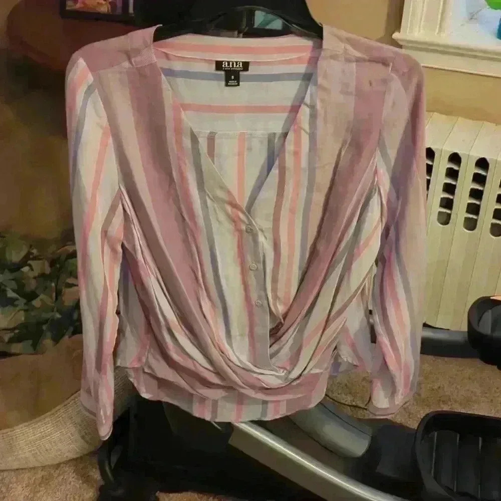 Pink button striped blouse made by A new approach.